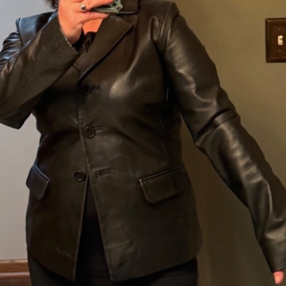 Margaret Godfrey Women’s Black Leather Jacket Blazer Size Small Style #9940 - Picture 5 of 16